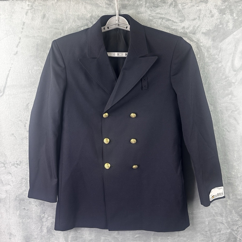 Flying Cross Navy Double Breasted Dress Blazer 38 Regular Wool Polyester‎ Blend